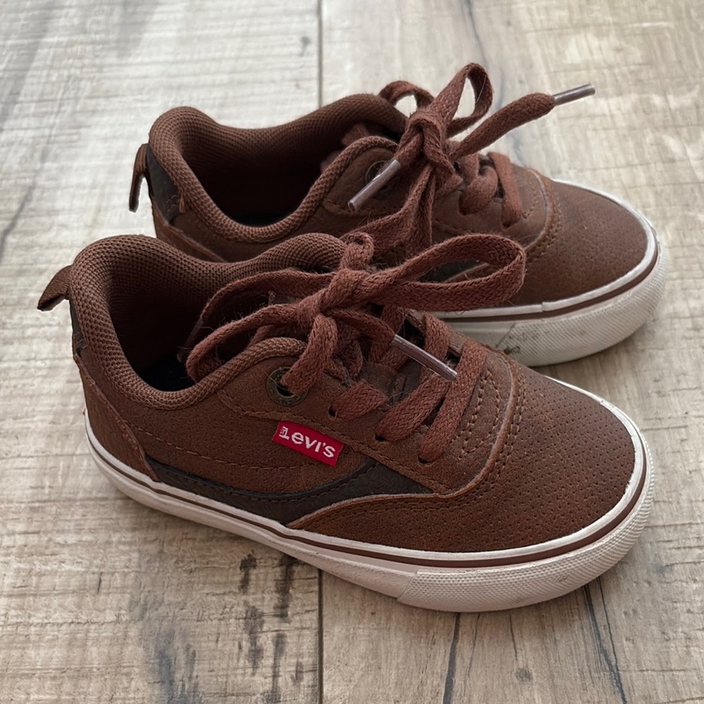 Levis Shoes Toddler 6 Boys Casual Low Sneakers Brown Faux Leather Lace Up